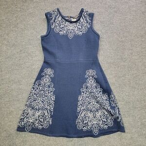 Yoana‎ Baraschi Dress Women XL Blue Sleeveless Textured Paisley Fit and Flare